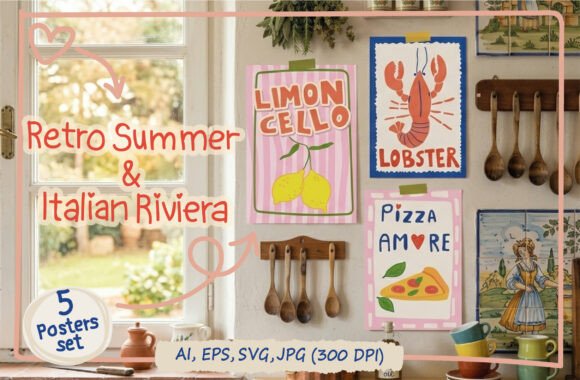 Download Retro Italian Summer Food Posters Bundle - Food Collection