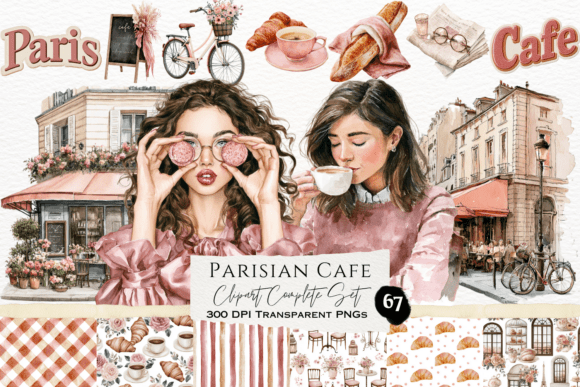 Download Parisian Cafe Watercolor Clipart Set - Premium Resources
