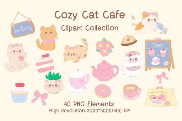 Download Cozy Cat Cafe Clipart Collection - Premium Bundle