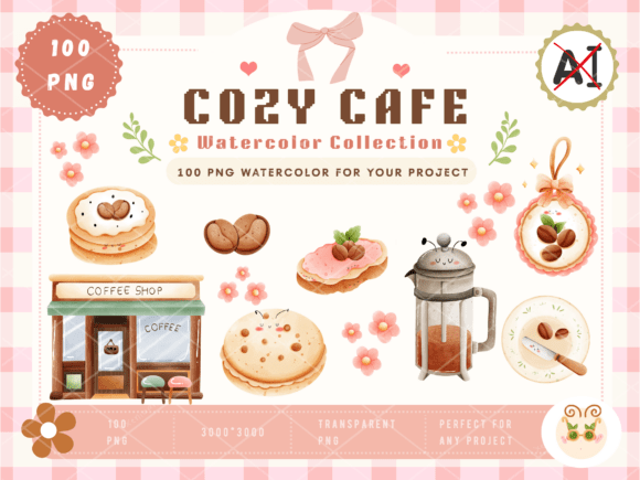 Download Cozy Cafe Watercolor PNG - Premium Bundle